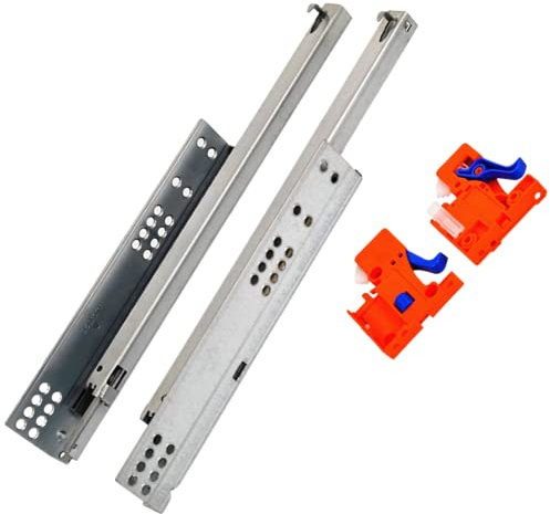 GTV - GCHX18-H Bodenmontageführung mit leisem Schließmechanismus - Schiene für die untere Montage - Teilauszug - Modern Slide, Platte 18 - stiller Verschluss - bis 25 Kg - 1 Set = 2 Stück l-300