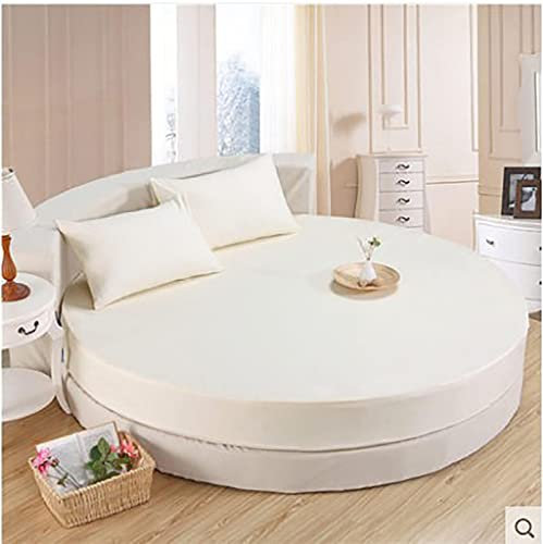 Wasserdichtes Spannbettlaken, runde graue Baumwollbettdecke, Matratzenauflage, Matratzenschoner, für Hotelhochzeitsdekoration,Beige-Diameter220cm(87inch)