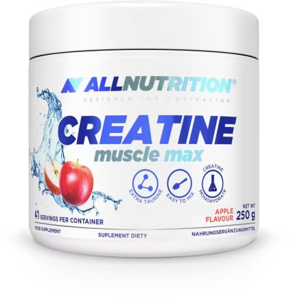 ALLNUTRITION Creatine Muscle Max Nahrungsergänzungsmittel - Creatin Monohydrat mit Taurin - Leistungssteigerung und Muskelaufbau - ohne Zuckerzusatz - Instantpulver 250g - Apfel