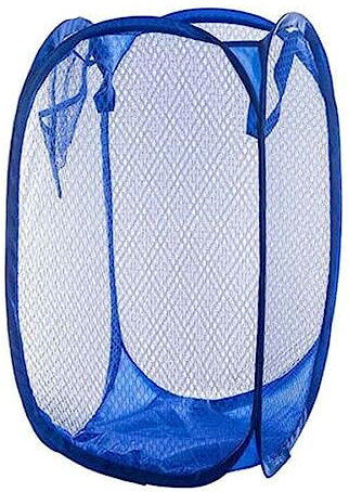 NTEK Foldable Pop-Up Mesh Washing Laundry Basket Bag Bin Hamper Toy Tidy Storage Fabric Organiser | Dirty Clothes Baskets with Handles& Side Pocket | Laundry Baskets Net Bag Clothes Bags (DARK BLUE)