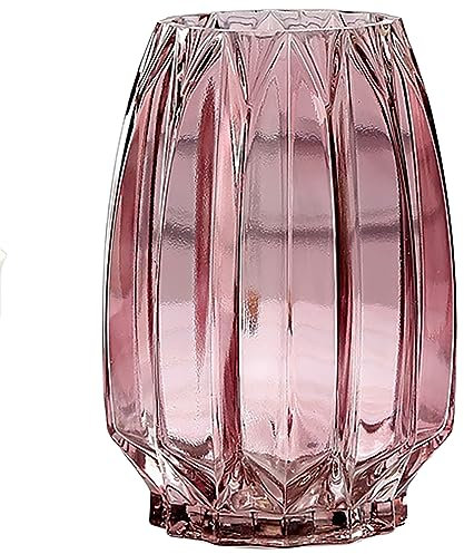 Lucky Bird Glasvase, moderne geriffelte Vase für Blumen, Kerzen und dekorative Akzente, hohe / kurze Vasen für Tafelaufsätze, Tischdekoration (Violett, Rosa, Höhe 8 cm)