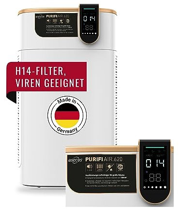 DENIOS PREMIUM Luftreiniger für Allergiker mit H14 HEPA Luftfilter, 1 Luftreiniger für 100 m³ Raucherzimmer & Wohnung, gegen 99,995% Tierhaare & Gerüche, Schimmel,Pollen, Staub & Viren, PURIFIAIR.620