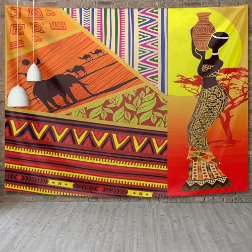 Tizhweqo Wandteppich 3D Afrikanische Frau, Wandbehang Afrikanische Tiere, Wandtuch Afrikanische Frau Tapisserie Tapestry für Schlafzimmer Wohnzimmer Wohnheim Deko 180x230 cm D1668