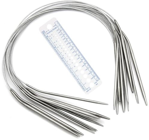 Rundstricknadeln 80cm 10 Stück Edelstahl Rundstricknadel Set 2,5-10mm Stricknadeln Lang für Anfänger, Rund Stricknadeln Häkelnadel für Pullover Schal Mütze Decke Bekleidung oder Großes Projekt
