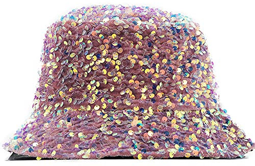 CaySep Unisex Fischerhut mit Glitzer-Pailletten – Hip-Pop-Strand-Sonnenhut, faltbarer Fischerhut für Reisen, rose, Einheitsgröße