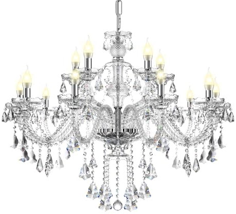 Ridgeyard Moderna salón araña de cristal, araña de techo de 15 luces E14 de transparente cristal K9 con cadena ajustable para dormitorio, salón, comedor, hotel