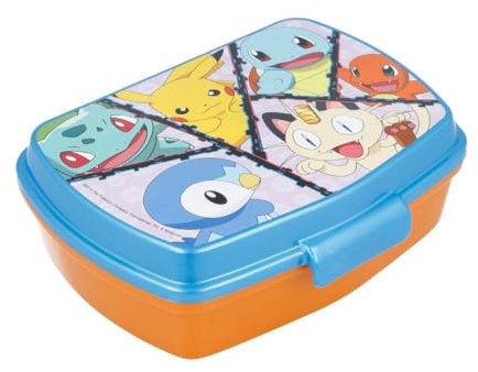 My sweety pop - Caja de merienda para niños, guardería, infantiles, escuelas, vacaciones, almuerzos, 17 cm, idea de regalo, Pokémon, azul, naranja, para niño