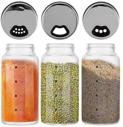 GBACHOOSE 3 Stück Gewürzgläser mit Drehdeckel, Salzstreuer 200ml, Salz und Pfefferstreuer, Gewürzdosen mit Gewürzlöcher, Borosilikatglas Gewürzstreuer für Küche, Grillen im Freien, Kochkunst