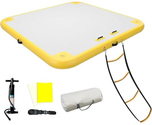 Gueploer Swim Inflatable Floating Dock Air Platform Raft Water Mat Non-Slip Surface with Rope Ladder for Lake Pool Beach Ocean,6Ft/1.8M*12Ft/3.6M,White