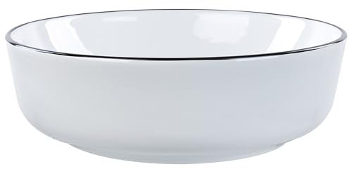 Lavabo sobre encimera baño clásico cerámica brillante blanco con borde negro redondo 42 x 42 cm Xert