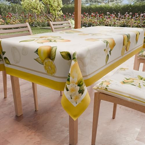 PETTI Artigiani Italiani - Mantel Antimanchas Rectangular, para Mesa de Cocina, diseño de Limones, 140 x 360 cm, 100% Fabricado en Italia