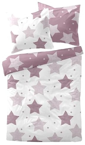 Traumschlaf Moderne Biber Bettwäsche Wavre lila kuschelig weich aus 100% Baumwolle mit Reißverschluss - Made in Germany 200x220 cm + 2X 80x80 cm