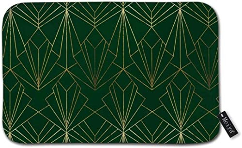 Traqunn Art Deco On Emerald Green Bath Rug Door Mat Soft and Absorbent Bathroom Mat Anti Slip and Plush Bath Mat for Bathroom Living Room and Laundry Room 24X16 In