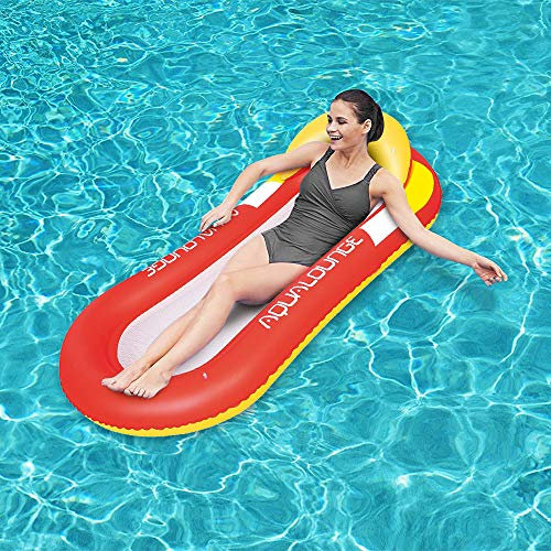 Earnmore Hamac d'eau Gonflable, Matelas d'eau Flottant, Lounge Filet Matelas Gonflable Jouets de Piscine pour Adultes Enfants Plage Extérieur Lounger Lit à Eau Gonflable,Rouge