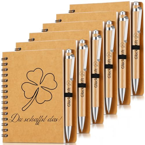 Sinmoe 6 Set Dankeschön Geschenk für Kollegen Lehrer Erzieherin Abschiedsgeschenk Inspirierend Mitarbeiter Spirale Notizblock Kugelschreiber aus Holz(Du Schaffst Das)