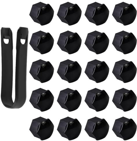 Fzcyuoo 21 Stück Radschraubenkappen 17mm, Radschraubenkappen für Autos, VW Radschraubenkappen, Radmutterkappen 17mm, Sechseckige Reifenmutternabdeckungen mit Entfernungswerkzeugsatz (Schwarz)