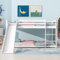 Jtyca Bunk Beds for Kids with Adjustable Slide and Ladder, Wooden Cabin Beds for Kids with Adjustable Lower Bed, White, 190x90cm+200x90cm, (Without Mattress)