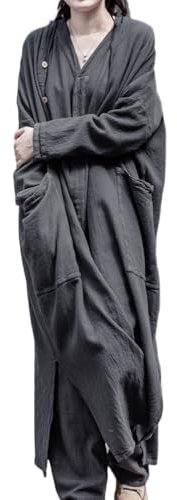 NFYM Women Long Length Trench Coat Open Front Cardigan Kimono Long Sleeve Maxi Duster with Pockets, Grey, One size