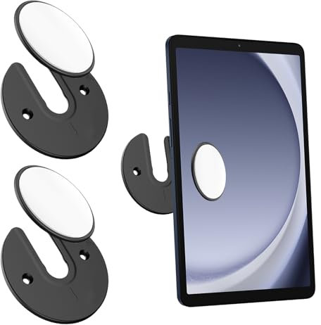 SYHSYC Support Mural Universel pour Tablette/Téléphone Lot de 2 Support Rond Réglable Rotatif à 90° avec Vis Adhésif pour Smartphone Compatible iPad Kindle WiFi TV Box Porte Tablette, Noir