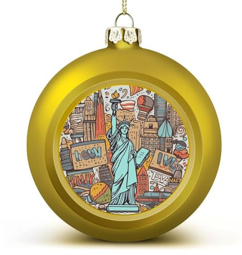 Weihnachtskugeln Cartoon Cute New York American Theme Art Printed Christmas Decorations Tree Ornaments for Christmas Holiday Wreath Party Decorations Not Easy to Break