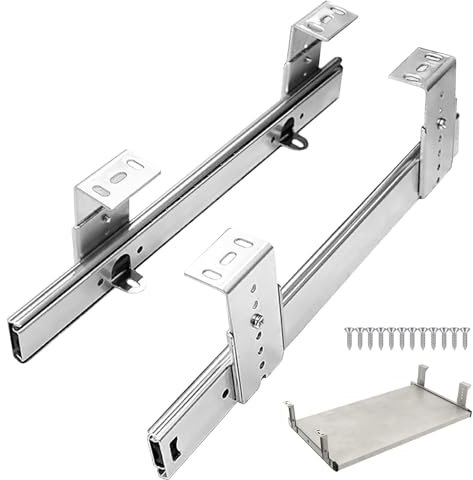Telescopic Drawer Runners 1-Pair Keyboard Tray Slides Under Desk Mount, Height-Adjustable Guides Rails with Ball Bearing for Drawer and Keyboard Shelf, Steel, Silver
