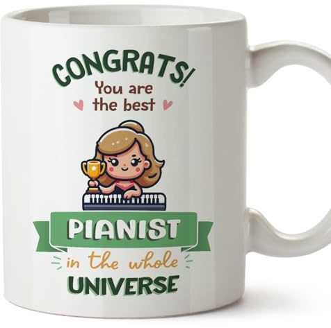 MUGFFINS Pianist Woman Mug - in English - Best in Universe Trophy - Funny Gift for Colleagues - Ceramic 11oz Mug