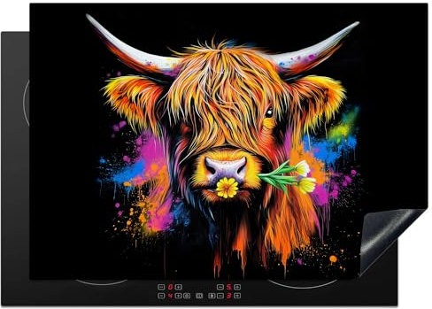KitchenYeah© Induction Hob Protector Mat 20.5x29.5 / 75x52 cm Cooker Top Protectors Cover Ceramic Covers Electric Hobs Vinyl Scottish Highlander - Graffiti - Colourful - Flower - Animals