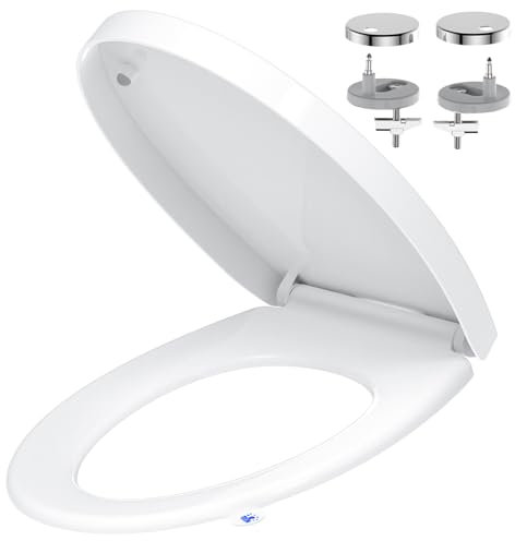 YEAUPE PRO Oval Toilet Seat Soft Close with Lid Lifter,Quick Release for Easy Clean,PP Loo Toulet for Bathroom Bowl with Adjustable Hinges,Anti-Slip,Universal,44.7* 37*4.2 CM,White (O-shaped White)