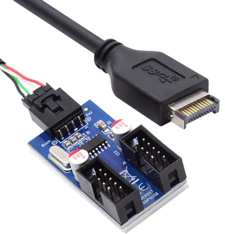 CY Cable USB 3.1 Encabezado del panel frontal Tipo E a IDC de 4 pines Carcasa USB Tipo A macho 1 a 2 hembra Encabezado de 9 pines de la placa base Adaptador HUB Multiplicador de puerto