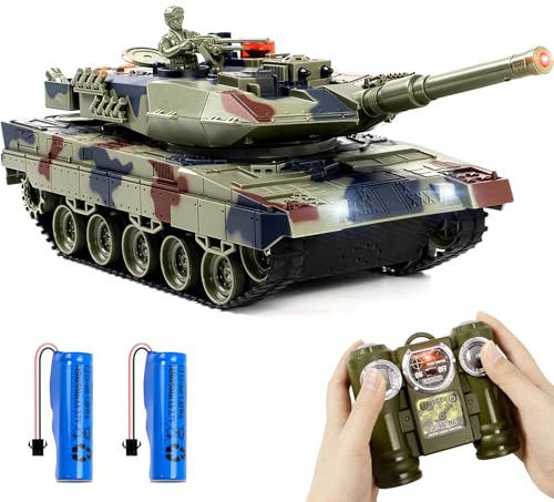 Supdex 1/24 Rc Panzer, Fernbedienung Panzer Deutscher Leopard II Armeepanzer, Modellbau 2.4Ghz mit Schussfunktion, Spielzeug Geeignet für Kinder ab 6 Jahren, RC Tank Mit Licht und Rauch