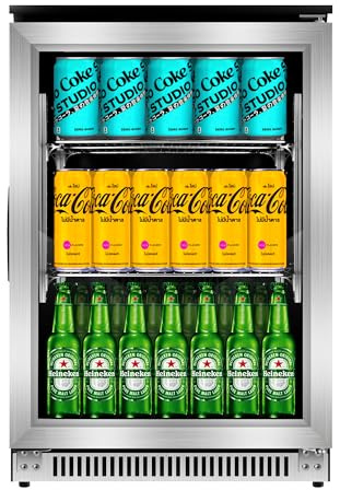 Advanics - Réfrigérateur de boissons sous comptoir de 50,8 cm, refroidisseur de boissons intégré avec porte en verre, refroidissement silencieux, refroidisseur de boissons de 120 canettes pour