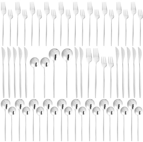 Xespis Cuberterias Completas 12 Personas, cubertería plata, 60 Piezas Cubiertos Acero Inoxidable, con Cuchillo Tenedor Cuchara, y Aptos para Lavavajillas, para Casa,Fiesta,Restaurante