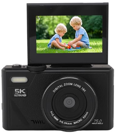 Cámara Digital de 5k 75MP, con Estabilización de Zoom óptico de 18x, Pantalla de Flip de 3 Pulgadas, Cámara Digital Retro, Cámara Compacta, para Fotografía de Viajes Vlogging