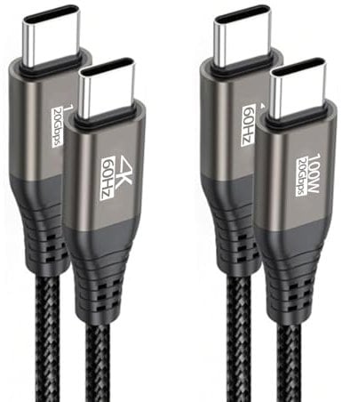 USB C Monitor Cable 6FT 2-Pack, USB C Male Cord 4K@60Hz, High Speed USB 3.2 Gen 2X2 Cable with 20Gbps Data Transfer,100W Fast Charging for iPhone 16/15, ARZOPA, KYY, Portable Monitor, Dell, LG