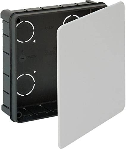 Unterputzdose 200 x 200 mm mit Deckel und Schrauben, ideal für elektrische Verbindungen und Verteilung in Anlagen.
