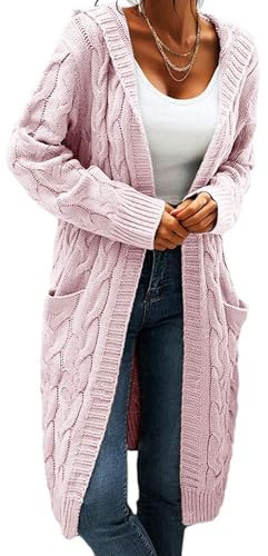 GeGekoko Cardigan da Donna con Cappuccio, Manica Lunga, Cardigan in Maglia Grossa, Aperto sul Davanti, Maglione Casual Autunnale e Invernale con Tasche