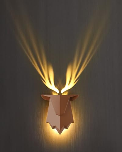 Fuloon Rechargeable Wall Lights, Wireless Battery No Drilling LED | Remote dimmable, 3 auto-off timers, up to 18 hour runtime, deer antler projection, no wiring, for bedroom living room hallway