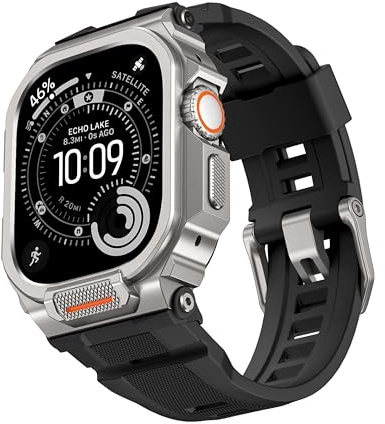 Funda de metal compatible con Apple Watch Ultra 3/2/1 pulsera de 49 mm, diseño integrado con correa deportiva de silicona, carcasa protectora resistente a los golpes para iWatch