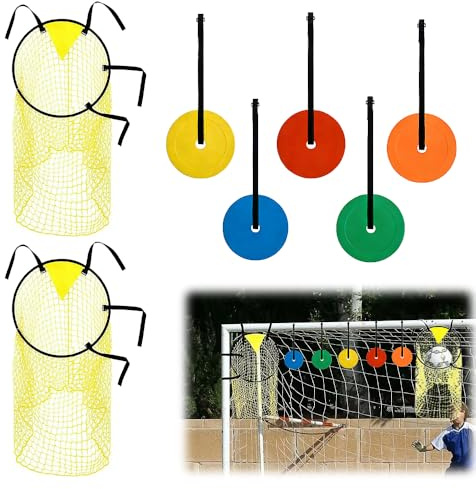 SKIKHN Fußballtor Zielnetz 2 Stück, 45 x 60CM Fußballtor Zubehör, Bins Fussballtore mit 5 Beweglicher Zielscheibe, Fussball Ziel mit Verstellbaren Riemen, für Schießgenauigkeit Verbesserung