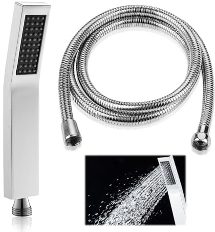 Hochdruck Handbrause Eckig, Brausekopf Edelstahl 304 Handbrause mit 2M Schlauch Duschkopf Hochdruck Shower Head mit Silikon Düse für Bäder Toiletten