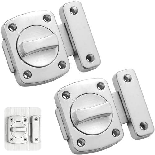 Lot de 2 Verrous de Porte Rotatifs à Vis - Serrure de Sécurité en Alliage de Zinc Robustes pour Salle de Bain, WC, Fenêtre - Loquet Pivotant Antirouille Universel avec 12 Vis