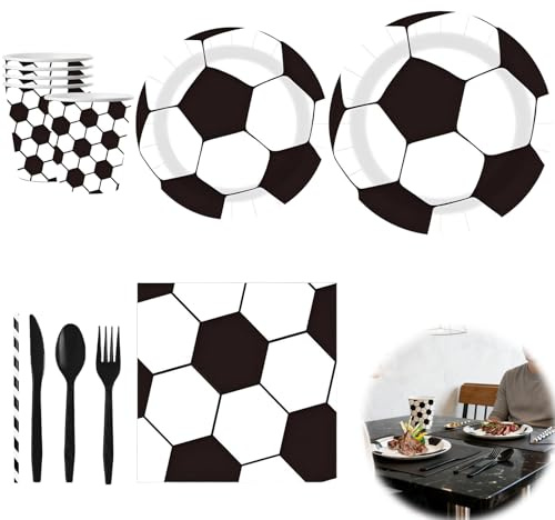 10-Person Football Theme Party Tableware Set - 90PCS Premium Paper Plates (9” & 7”), Cups, Cutlery, Straws & Napkins - Complete Sports Style Birthday Celebration Decorations Supplies, RARITYLL