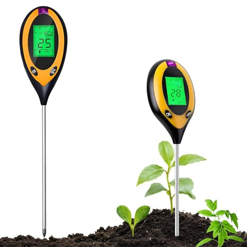 NHYDZSZ 4 in 1 Bodenmessgerät, pH Messgerät Erde, Bodentester für pH Wert, Feuchtigkeit, Temperatur & Licht, Rasen pH Wert Tester für Garten, Pflanzen, Landwirtschaft, Rasen und Gemüsegarten