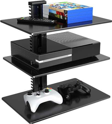 PERLESMITH Schwebendes Wandregal AV-Halterungsregal – hält bis zu 7,5 kg – DVD-DVR-Komponentenregal mit verstärktem gehärtetem Glas – perfekt für DVD-Player, TV-Box und Kabelbox, PSDSK3