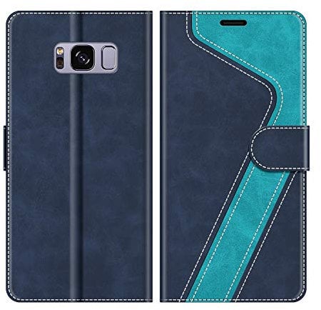 MOBESV Hülle für Samsung Galaxy S8 Handyhülle, Lederhülle mit Kartenfach, Klapphülle mit Ständer, Flip Case Handytasche Schutzhülle, Modisch Blau