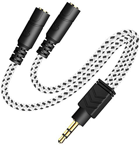DUKABEL Divisor de auriculares, divisor de audio de punto de 3,5 mm, TRS, cable divisor auxiliar de 3 polos para auriculares, altavoces, color blanco cebra