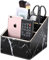 GORESE Remote Control Holder with 3 Compartments, PU Leather TV Remote Organizer Leatherette Desk Organizer for TV Remote, DVD, Blue-Ray, Controllers, Remote control box (3 Slot) (A Black Marble)