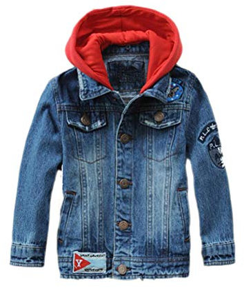 FTCayanz Boys' Hooded Denim Jackets Coat Fashion Slim Fit Casual Hood Jean Jackets Tops Style 4-Blue 13-14 Years