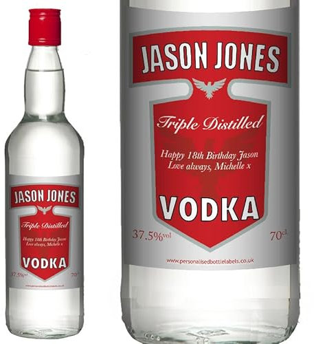 Personalised Vodka 70cl with FREE Gold Gift Box. Any Name & Message for Any Birthday or Occasion