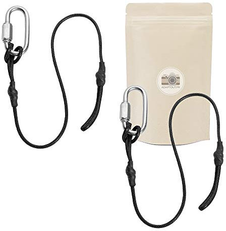 X2 Elingue Dragonne en Nylon avec Mousqueton en Acier supporte 20Kg, 40cm Ultra Solide et léger Camera DSLR Compatible go Pro actioncam Attache Video - Adaptout Marque Française